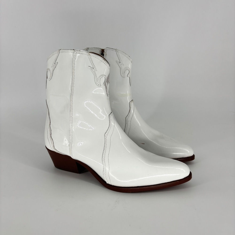 Free People New Frontier Western Ankle Boot White Women Size 40 Patent Leather